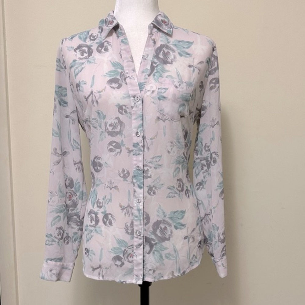 Kut from the Kloth Flora Print Semi-Fit w Back Gathered Button Up Shirt Blouse S - Picture 2 of 16